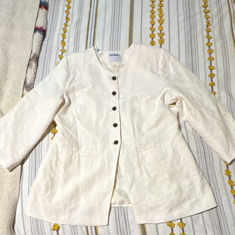 Old Navy linen Button Front Lined Mid-Length blazer jacket 80’s, Y2K vibe XL